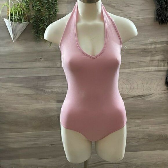 Gaze Womens Pink Halter Neck Button Clasp Leotard Bodysuit Tank Top Size Small - Picture 1 of 12